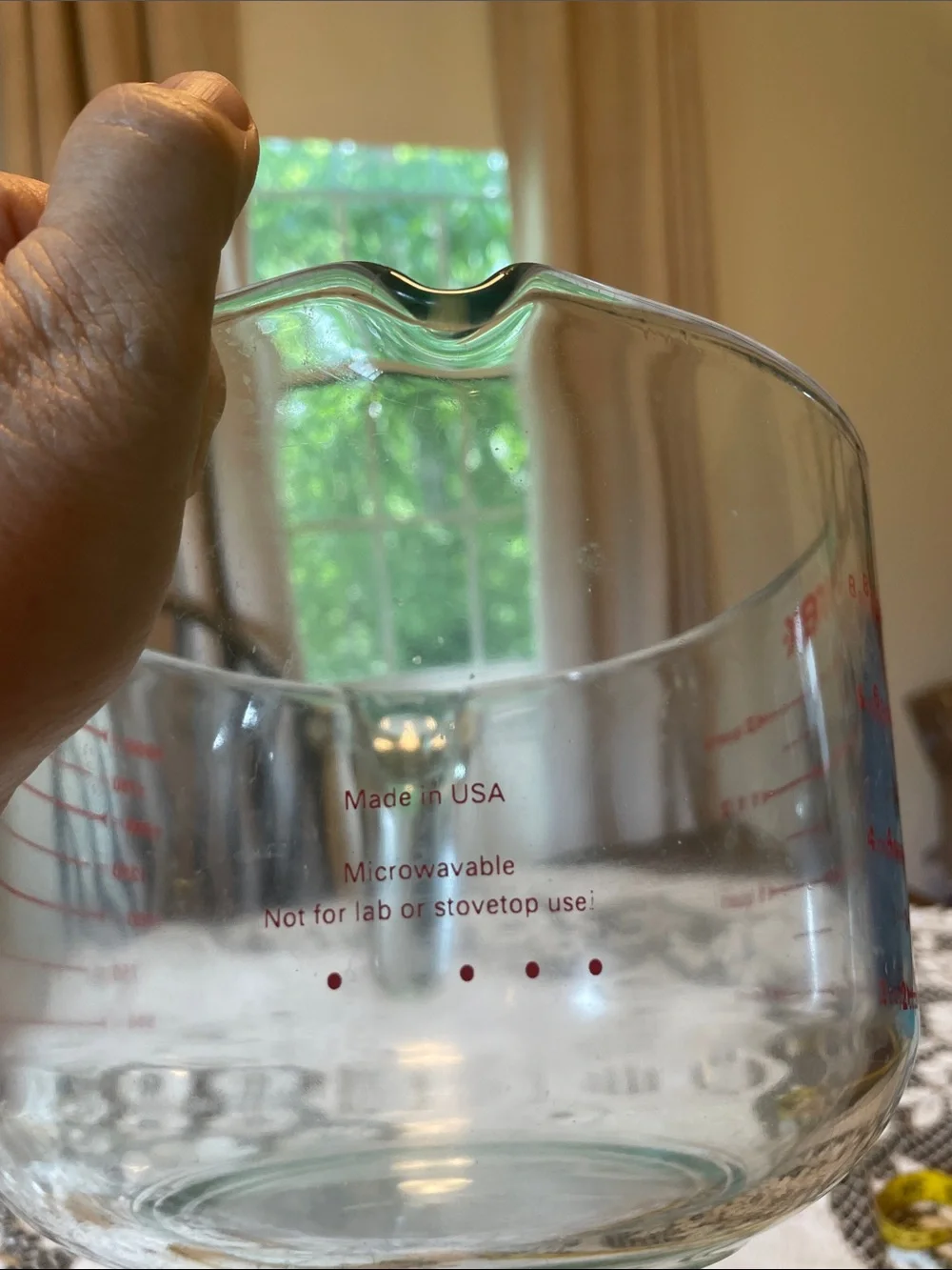 Pyrex Clear Glass Measuring Bowl with Red Markings